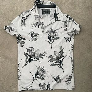 Express brand men’s black and white polo shirt size medium
